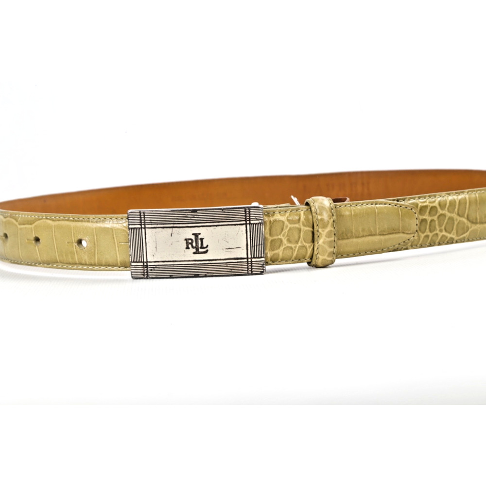 Vintage Lauren Ralph Lauren LRL Sage Green Croc Embossed Leather Belt Size L